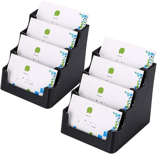 Hipiwe 2 Packs 4-Tier Acrylic Business card Holder Stand Clear Desktop Index Card Filing Card Holder Diaplay