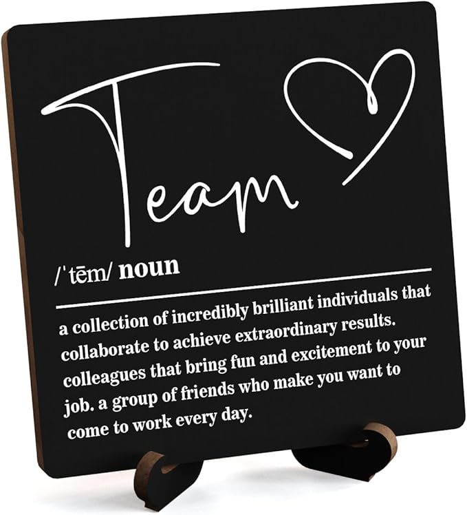 Wooden Table Sign Gift Team Definition Desk Decor Wood Plaque With Stand Team Gift for Boss Employees Women Best Mom Coworker Office(Black)-A14