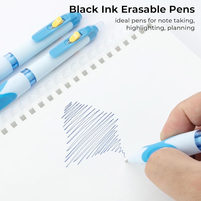 M&G 3 Pcs Retractable Erasable Gel Pens, 0.5 mm Blue Ink Gel Pen, Extra Fine Point Erasable Pen Make Mistakes Disappear, Premium Comfort Grip Note Taking and Crossword Puzzles