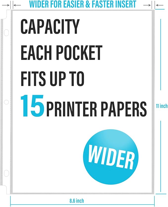 VST Sheet Protectors 8.5 x 11 Inches Crystal Clear Page Protectors for 3 Ring Binder, Medium Weight Plastic Sleeves, Top Loading Paper Protector Acid Free, Letter Size, Dry Erase Pocket, 50 Sheets