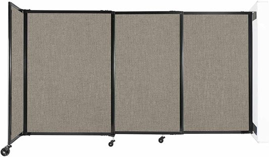 Wall-Mounted Sliding StraightWall Room Divider | Adjustable Widths | Locking Wheels | Room Separator | Up to 7'2" Wide x 4' Tall Warm Pebble Fabric Panels