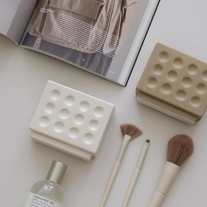 WENSHUO Abstract Square Face Pen Holder, Modern and Minimalistic Desk Accessories (Matte Crème)