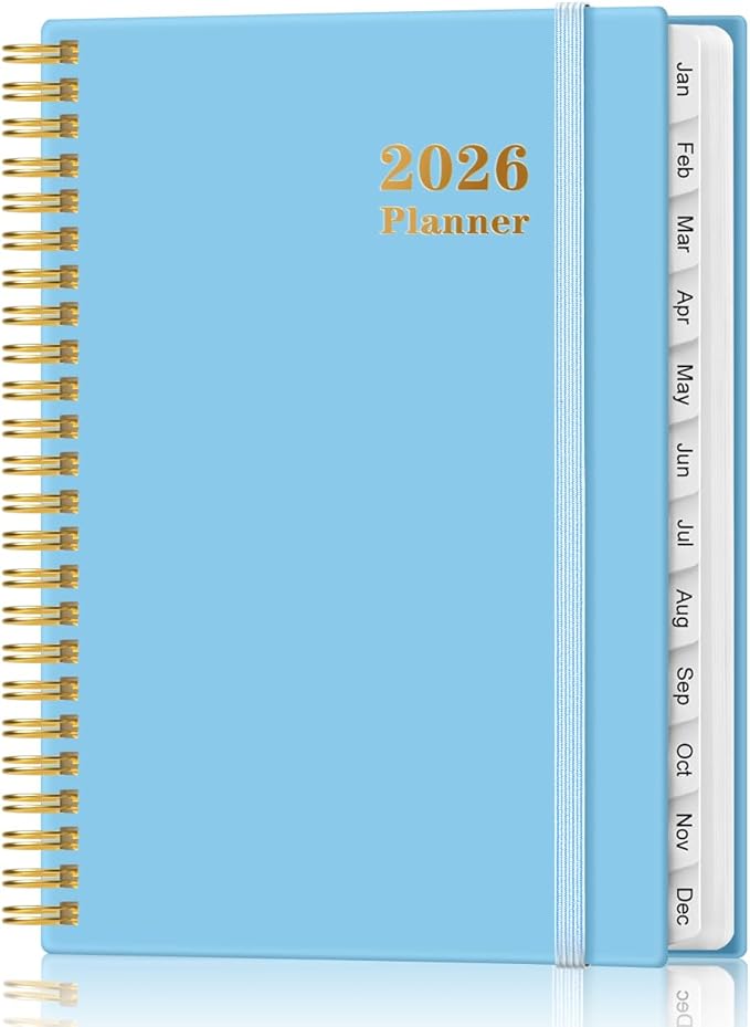2026 Planner - Weekly and Monthly Calendar Planner from Jan 2026 - Dec 2026, Planner 2026 Spiral Bound with 12 Monthly Tabs, Inner Pocket, Perfect for School Office Supplies, 6.4" x 8.5", Blue
