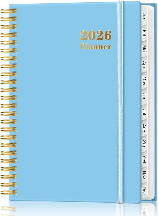 2026 Planner - Weekly and Monthly Calendar Planner from Jan 2026 - Dec 2026, Planner 2026 Spiral Bound with 12 Monthly Tabs, Inner Pocket, Perfect for School Office Supplies, 6.4" x 8.5", Blue