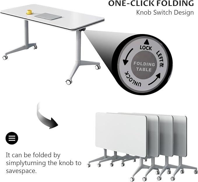 Conference Table Folding Conference Table, Modern Conference Room Table White Meeting Table Flip Top Large Mobile Training Tables, Mobile Training Seminar Tables for Office Classroom (4pack 63in)