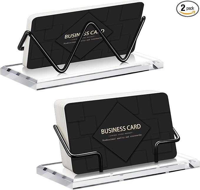 Amyhill 2 Pieces Acrylic Business Card Holder for Desk Clear Horizontal Business Card Display Stand Postcard Holder for Office Home Desktop (Black)