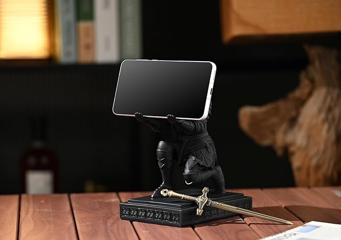 Medieval Armored Warrior Knight Pen Holder Desk Organizers and Accessories Resin Pencil Holder Paperweight as Gift with a Cool Letter Opener for Desk (Black)