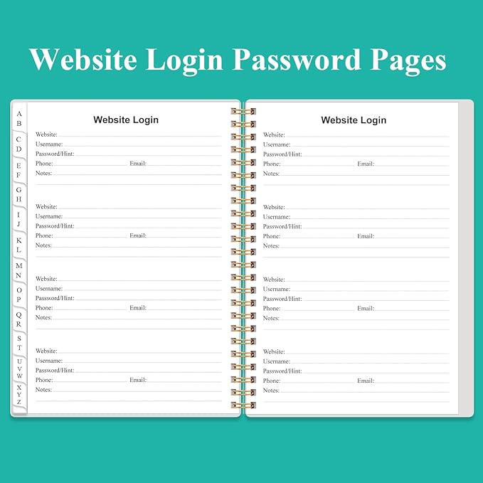 Address Book with Alphabetical Tabs - A5 Telephone & Address Book with Address Contacts, Special Date, Phone, Birthday & Internet Login Password for Home and Office, 6.2" x 8.5", Teal Flowers