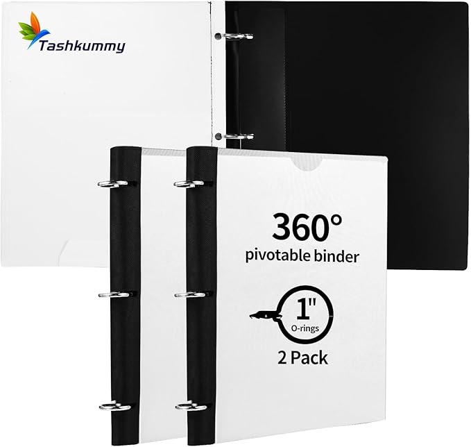 360° Pivotable 3 Ring Binder, Upgraded Foldable Binders 1 inch 2 Pack, Thin Small Three Ring Binder Fits 8.5" x 11", for Home, School and Office Binders Supplies - White