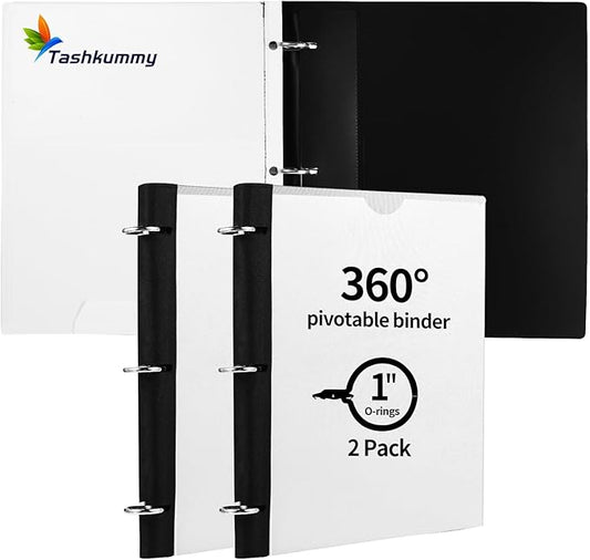 360° Pivotable 3 Ring Binder, Upgraded Foldable Binders 1 inch 2 Pack, Thin Small Three Ring Binder Fits 8.5" x 11", for Home, School and Office Binders Supplies - White