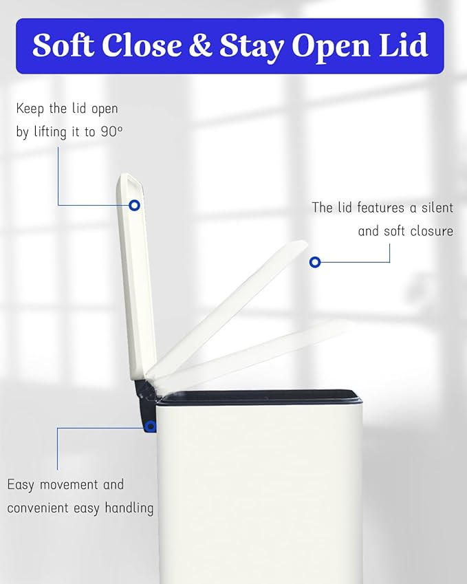 JM.YIPENG Bathroom Rubbish Bin, 5 Litre Cosmetic Bin, Small Waste Bin with Soft Close Lid, Bathroom Bin for Toilet, Bathroom, Bedroom, Living Room, White