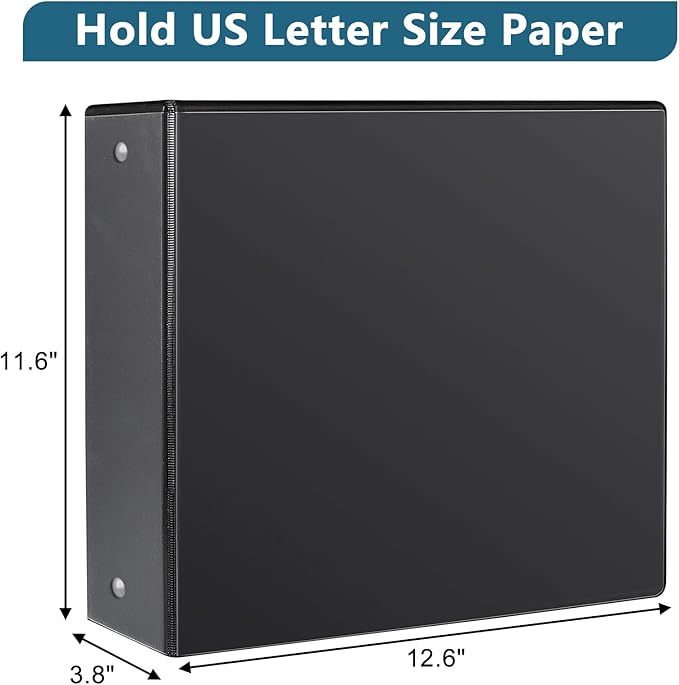 3" 3 Ring Binder, Standard 3-Inch Round Ring Binder Fit Letter Size Paper, Presentation View Binders, 10 Packs, Black