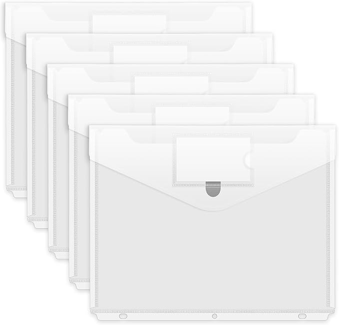 Forvencer Binder Pocket, 5 Pack Super Heavyweight Poly Binder Pocket with Tight Closure, File Folders Side Loading, 3 Ring Binder Organizer, Letter Size, Clear