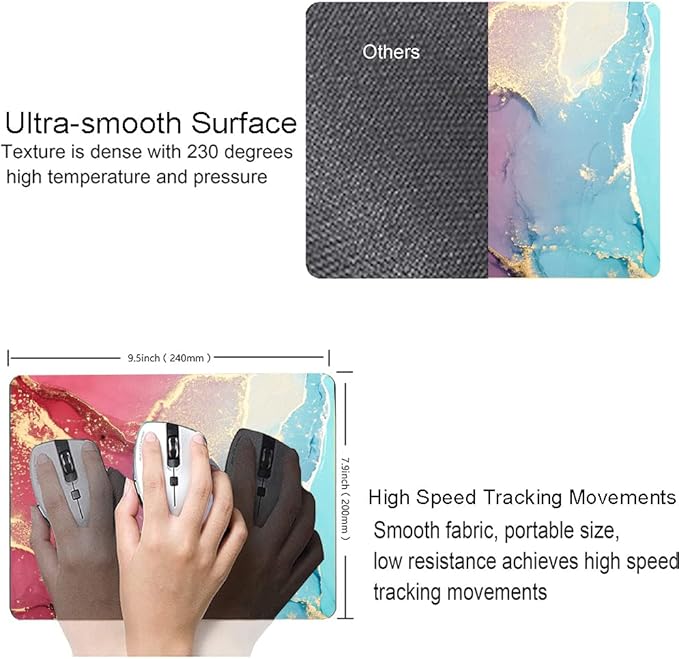 Mouse Pad, Cute Colorful Marble Mouse Pads with Design, Square Washable Cloth Personalized Mouse Mat, Gaming Office Home Non-Slip Rubber Base Computer Mousepad