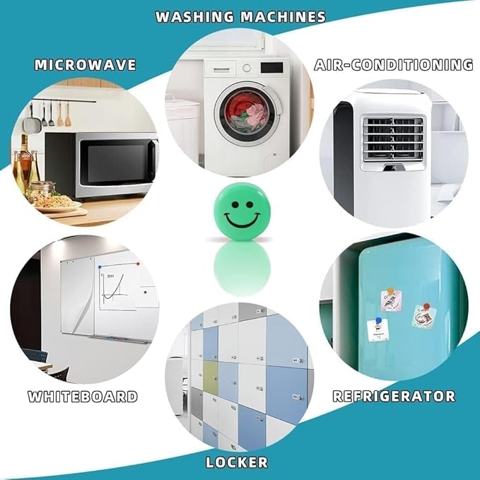 Qualsen Fridge Magnets, 50pcs Smiley Face Magnets, Small Magnet for Whiteboard, Mini Cute Magnet for Fridge, Locker, White Board, Kitchen, Office, Classroom (10 Colors Smile)