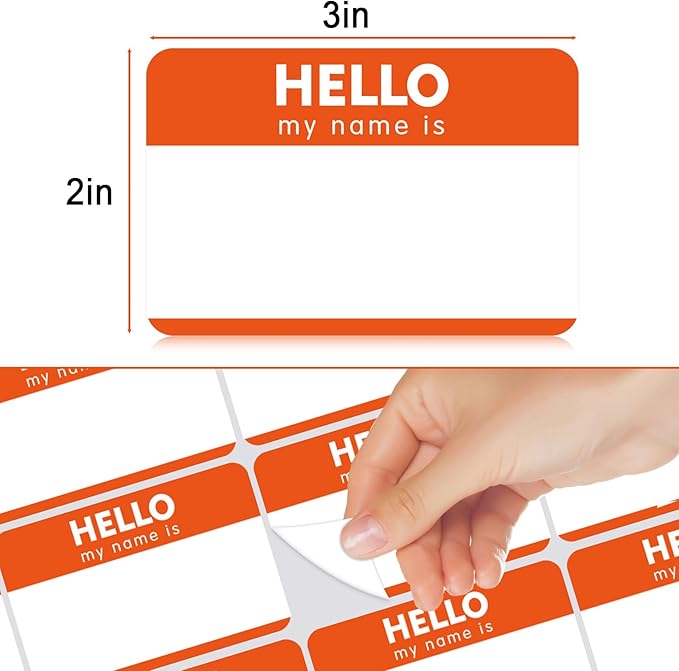 Zacool 480 Pcs Orange Name Tag Stickers (3" x 2") Identification Badges, Peelable 'Hello My Name is' Badges for Themed Party, Family, Home, School, Office