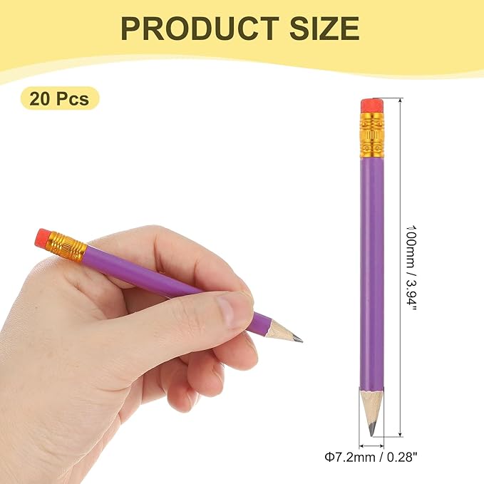 MECCANIXITY Golf Pencils with Erasers, 4" HB Mini Half Pencils Pre Sharpened Small Pens for Wedding Bridal Shower Game Office Writing Drawing(Purple, Pack of 20)