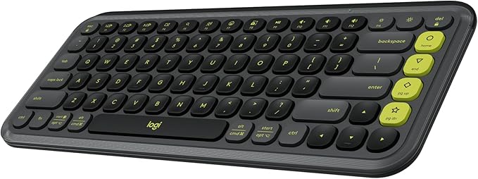 Logitech POP ICON Keys Wireless Bluetooth Keyboard, Comfortable Typing, Programmable Keys, Easy-Switch Between up to 3 Devices, for Laptop, Tablet, PC – Graphite and Green