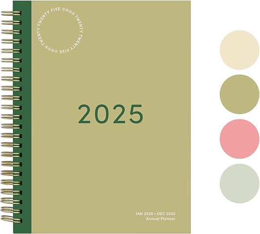 Rileys & Co 2025 Simple Weekly Planner - Annual Weekly & Monthly Agenda Planner, Jan - Dec 2025, Hardbound Cover, Notes Pages, Twin-Wire Binding (6 x 8-Inches, Green)