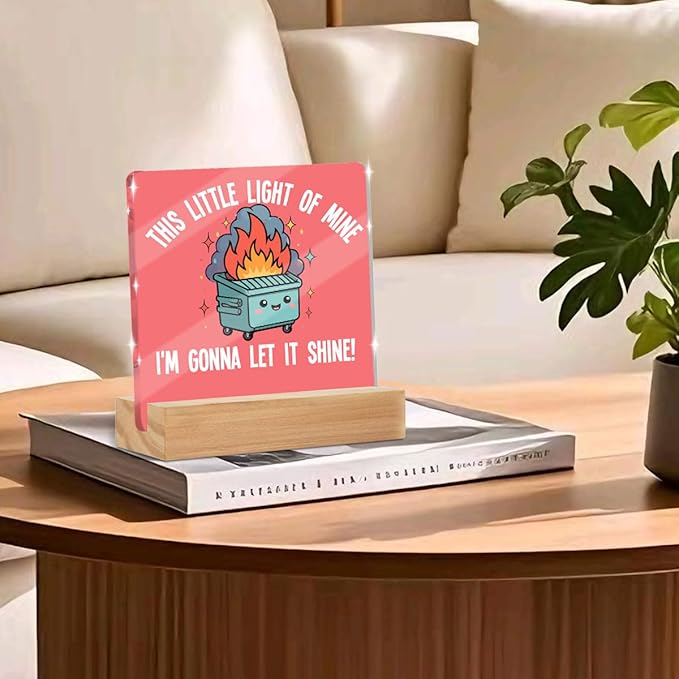 Inspirational Gifts for Women Men Coworkers Friends, Funny Trash Can on Firing Desk Decor Acrylic Sign, Positive Affirmations Desk Accessories Signs for Table Top Cubicle Office Decor