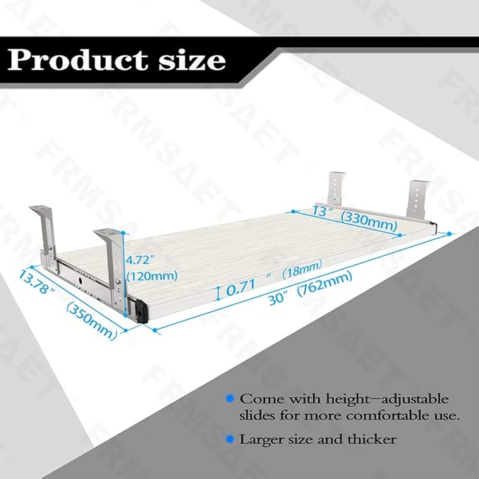 FRMSAET Furniture Accessories Office Product Suits Hardware 20/24/30 inches Keyboard Drawer Tray Wood Holder Under Desk Adjustable Height Platform. (30 inches, White)