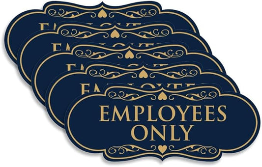 Designer EMPLOYEES ONLY Sign | Easy Installation | Office or Business Signs | Workplace Safety - Blue/Gold - Medium (5 Pack)