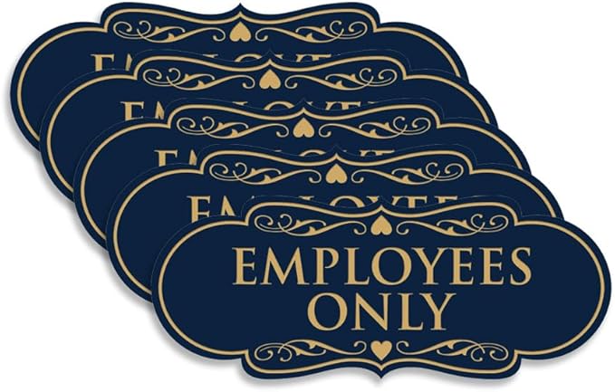 Designer EMPLOYEES ONLY Sign | Easy Installation | Office or Business Signs | Workplace Safety - Blue/Gold - Small (5 Pack)