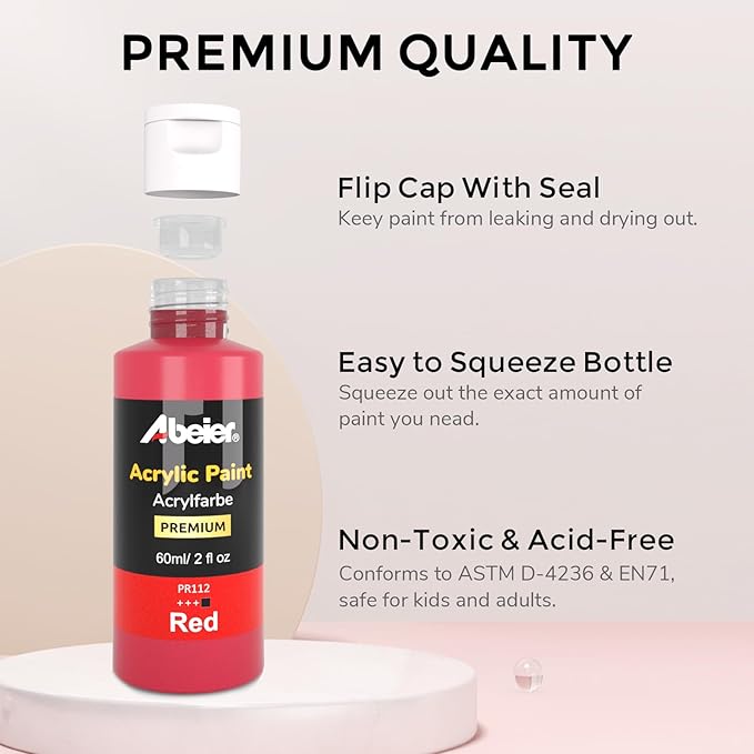 ABEIER Acrylic Paint Set, 56 Colors (2oz/60ml), Matte Finish, Waterproof, Rich Pigments, Non-Toxic Paints for Painting on Canvas Crafts Wood Ceramic, Fabric Ideal for Beginners and Students