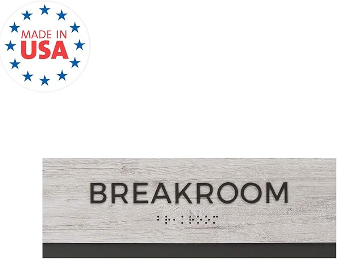 Breakroom Sign with Braille/Easy Adhesive Mount Door and Wall Sign for Small Businesses and Restaurants/ 3 x 9 inches/Silver Woodgrain