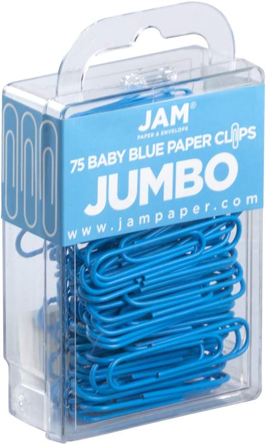 JAM PAPER Colorful Jumbo Paper Clips - Large 2 Inch - Baby Blue Paperclips - 75/Pack