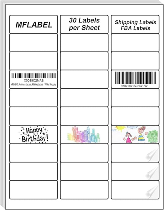 MFLABEL Address Label, 1" x2-5/8 Mailing Sticker, 30-UP White Shipping Labels for Inkjet or Laser Printer, 15000 Sticker Labels (500 Sheets), 30 Label per Sheet
