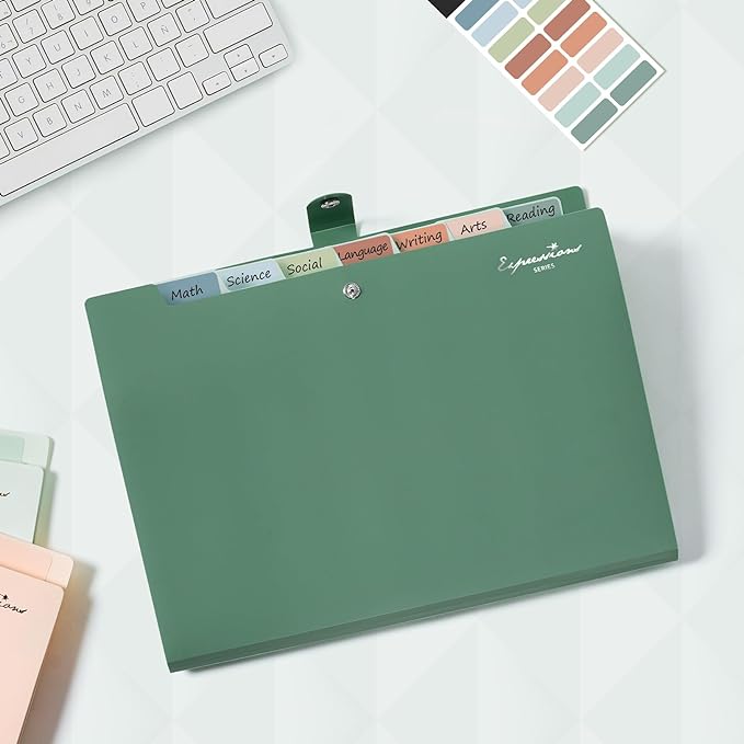 Sooez Elegant Accordion File Organizer with Labels, 8 Pocket Expanding File Folder, Portable Folders for Documents, Cute Paper Organizer for School Office Supplies, Letter Size, Purple