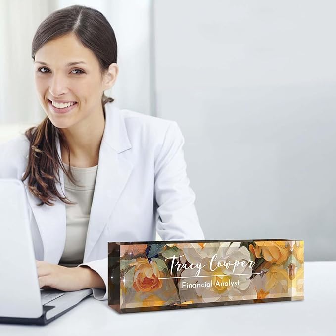 Desk Name Plate Personalized, Custom Name Plate for Desk, Acrylic Desktop Accessories, Office Gift & Decor for Women Men, Teacher Nurse Boss Employee Appreciation Gifts