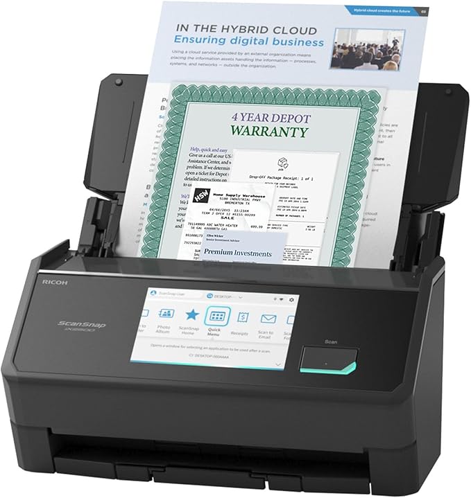 ScanSnap iX2500 Premium Wireless or USB High-Speed Cloud Enabled Document, Photo & Receipt Scanner with Large 5" Touchscreen for Mac or PC, Includes 4-Year Protection Plan