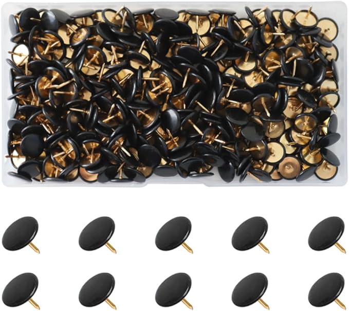 300 PCS Thumb, Tacks Plastic Round Head Thumbtack, Plastic Roundness Push Pins, Roundness Head Thumbtack for Map, Office, Photo Wall, Cork Board (Black)