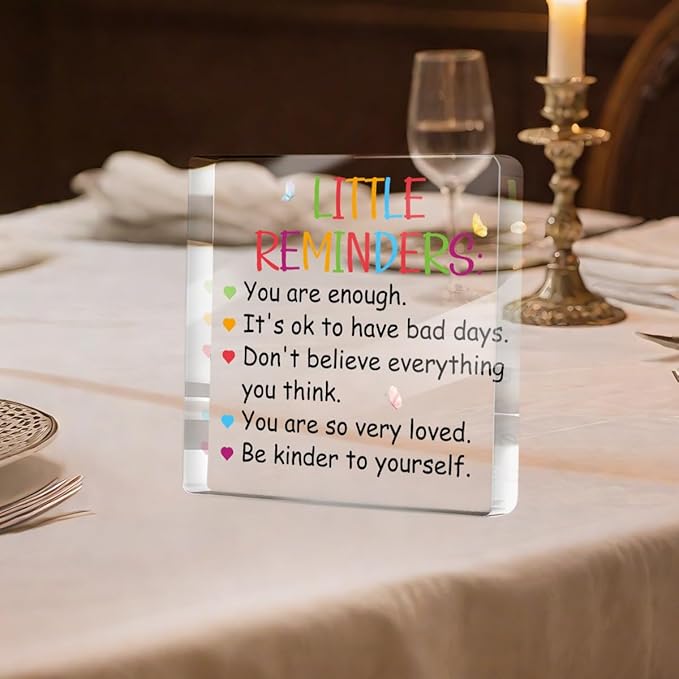 Positive Affirmation Gifts for Women Men Friends, Motivational Reminder Desk Acrylic Sign 4X4 Inch, Little Butterfly Pattern Desk Decorative Signs for Table Top Cubicle Room Office