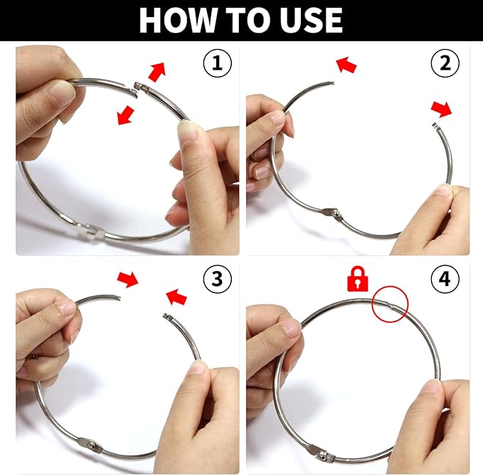 2 Inch Loose Leaf Binder Rings (120 Pack), Nickel Plated Metal Book Rings for Index Cards, Documents, Keychains, DIY Crafts, Office, School, and Home Supplies (2-inch)