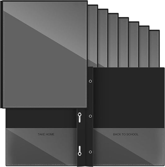 Henoyso 24 Pcs Plastic Folders with Clear Front Pocket and 3 Prong Take Home Plastic 2 Pocket Folder Back to School for Students Parent Teacher Communication for School Office (Black)