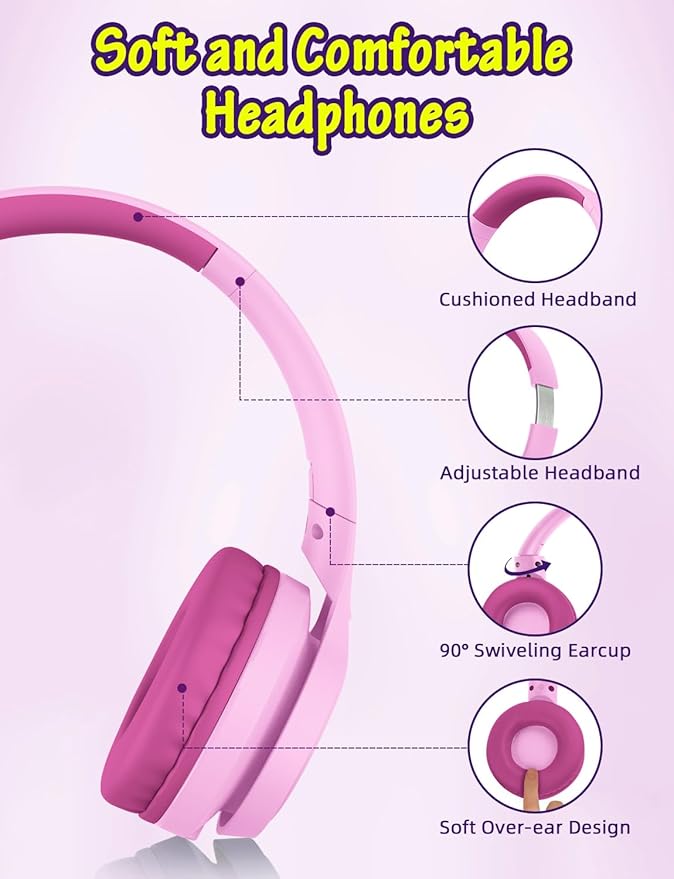 Kids Headphones with Microphone, Wired Over Ear Headsets with Limited Volume 85dB/ 94dB for Boys Girls Teens Children Online School/Travel/iPad/Tablet/Cellphone