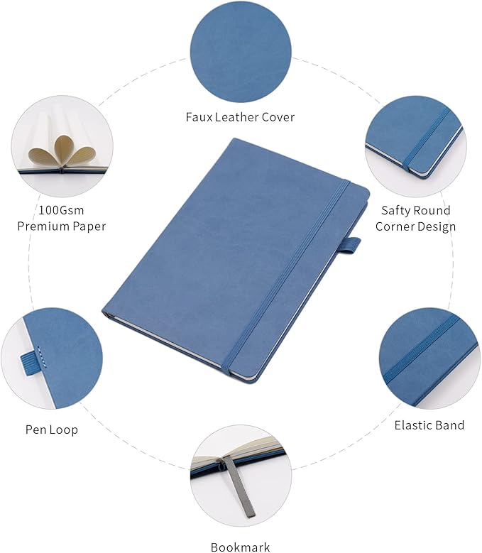 Deziliao Lined Journal Notebooks with Pen Loop, Hardcover Notebook Journal for Work, 100Gsm Premium Thick Paper with Inner Pocket, Medium 5.7"x8.4", （Green-Blue, Ruled）