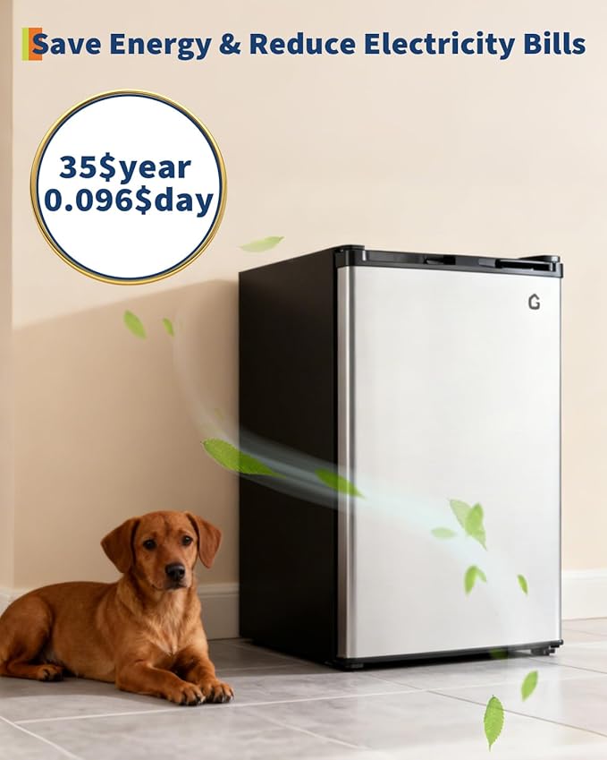 Garvee 4.5 Cu.Ft Mini Fridge with Freezer, Large Cpacity & Energy-efficient System, Low Noise 38dB with Adjustable Thermostat, Small Refrigerator for Bedroom, Office, Dorm
