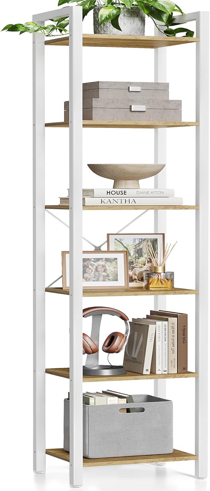 VASAGLE 6-Tier Bookshelf, Bookcase with Steel Frame, Book Shelf for Living Room, Home Office, Study, 11.8 x 15.7 x 73.2 Inches, Industrial Style, Honey Brown and Cloud White ULLS101K02