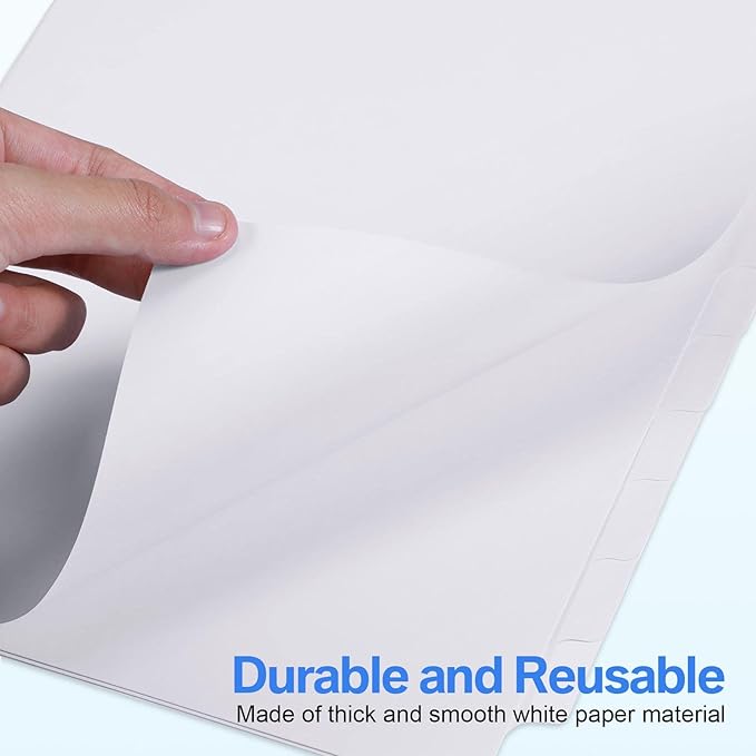 Thenshop 192 Pieces 24 Sets Binder Dividers with Tabs Bulk 8.5 x 11 Inch Write & Erase Big Paper 8 Tab Dividers for 3 Ring Binder(White)