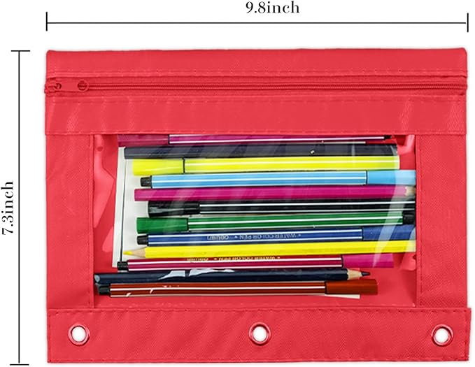 YoeeJob Pencil Pouch for 3 Ring Binder, Zipper Pencil Pouches Bulk, Pencil Case Pouch with Clear Window for Class, School, Office, Red, 24 Packs