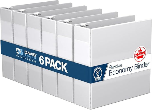Premium Economy 6-Pack 3-Ring Binders for School or Office, Round-Ring Binders, 3 Inch, White
