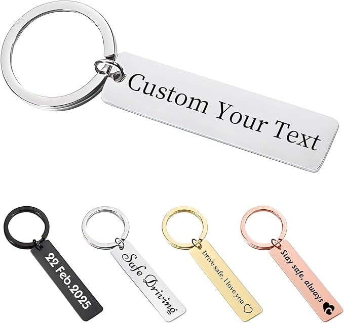 Custom Keychain - Personalized Double-Sided Engraved Name or Text Keychains, Customized Gifts for Men Women