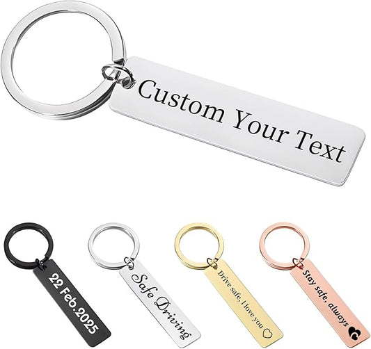 Custom Keychain - Personalized Double-Sided Engraved Name or Text Keychains, Customized Gifts for Men Women