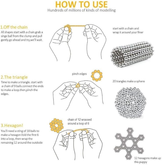 1000pcs Upgrade Balls Original Creative 3D Fidget Building Desk Toy for Stress Relief Beads Putty Toy Slime (Sliver-3MM-1000pcs)