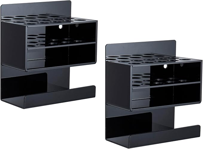 MyGift Wall Mounted Dry Erase Whiteboard Marker Holder Stand with 10 Marker Slots and Eraser Holder, Black Set of 2