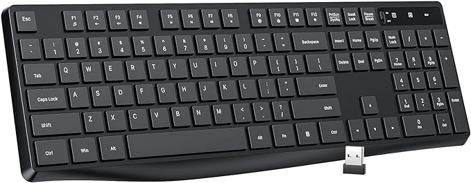 Lovaky MK98 Wireless Keyboard, 2.4G Ergonomic, Computer Keyboard, Enlarged Indicator Light, Full Size PC Keyboard with Numeric Keypad for Laptop, Desktop, Surface, Chromebook, Notebook, Black